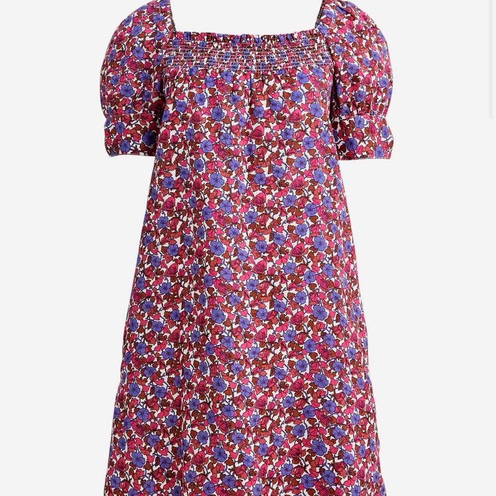 J. Crew Smocked Linen Puff Sleeve Dress